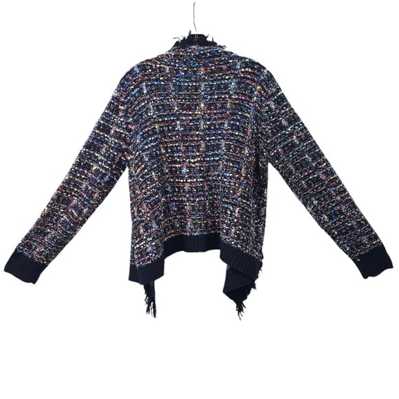 Original USA Open Front Cardigan Women S/M Sparkle Glitz Fringe Ribbon Weave NEW - Picture 2 of 16